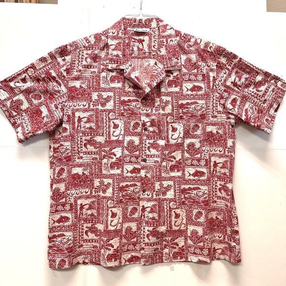 Vintage Made in Hawaii Red Tapa Aloha Shirt - Picture 2 of 7
